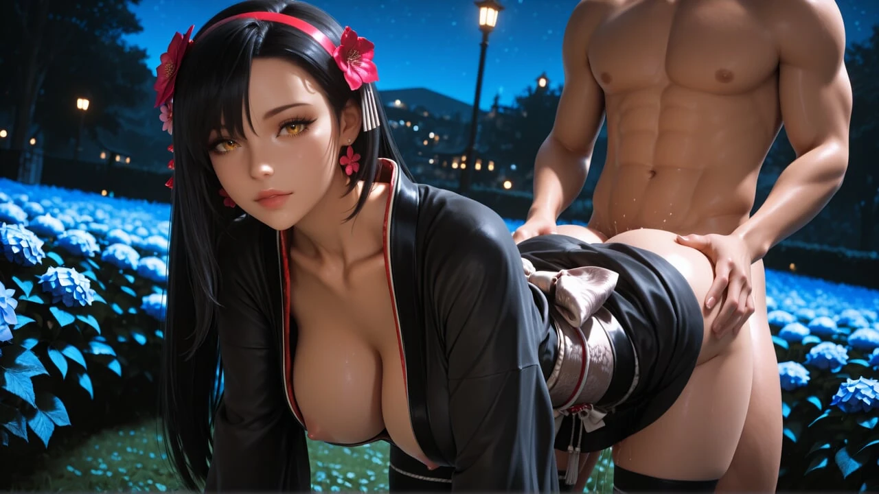 Tifa Lockhart  Final Fantasy. Night Secrets of the Lewd Garden. Ai generated. 3D Hentai