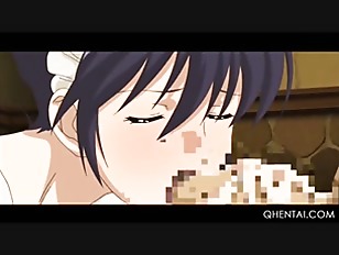 Horny hentai maid slurping hot cum out of her masters penis