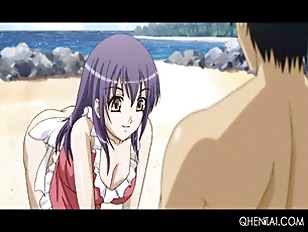 Two hentai sweeties suck and ride hard dick in a beach 3some
